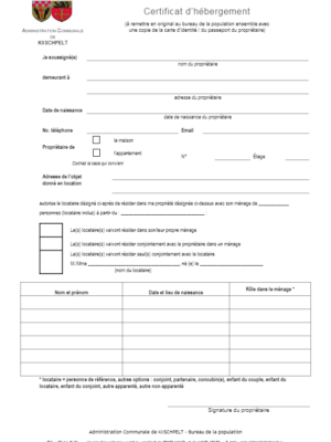 Logement - Déclaration d'habitation de personnes (Certificat d'hébergement)