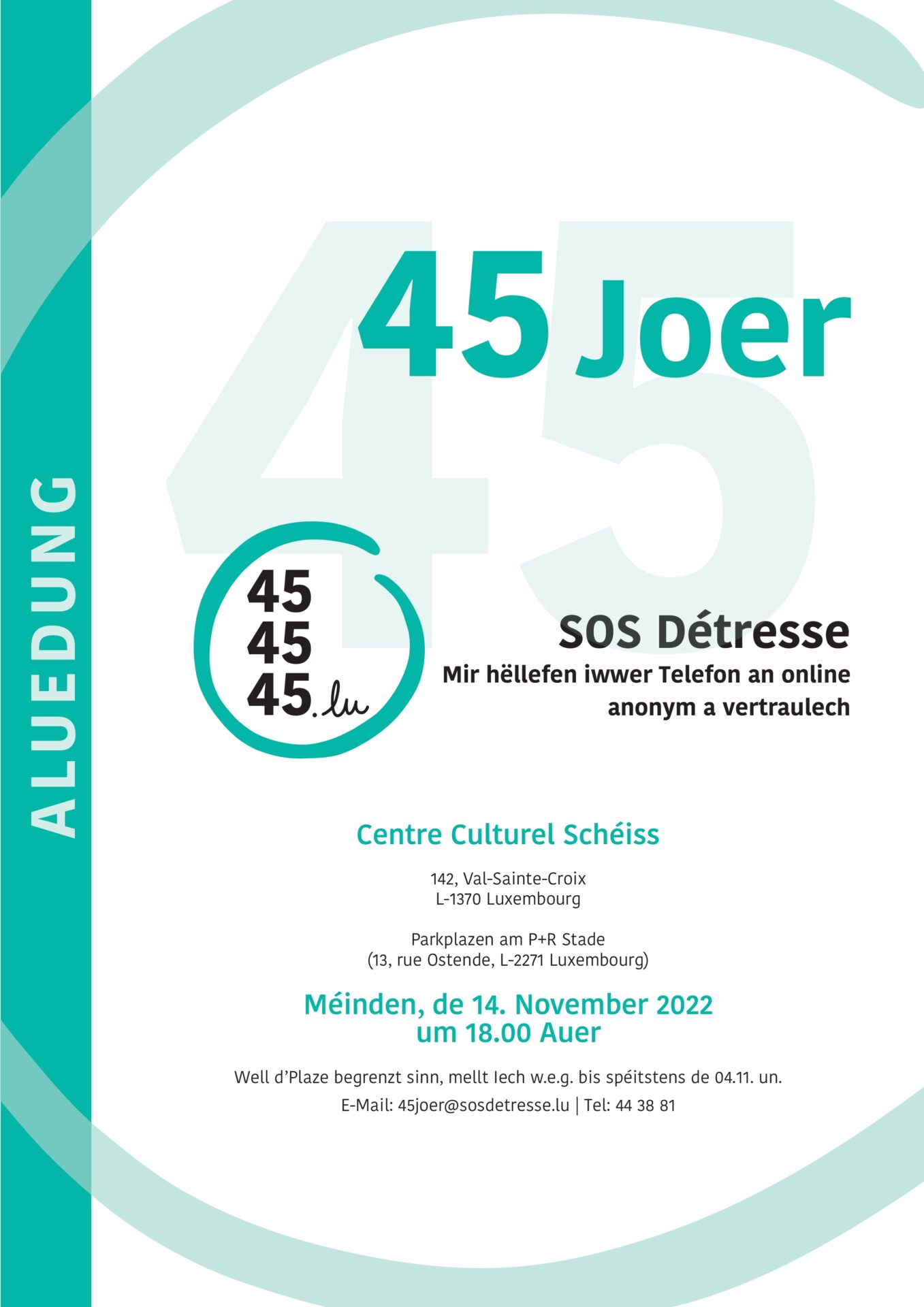 45 Joer SOS Détresse - akademesch Sëtzung
