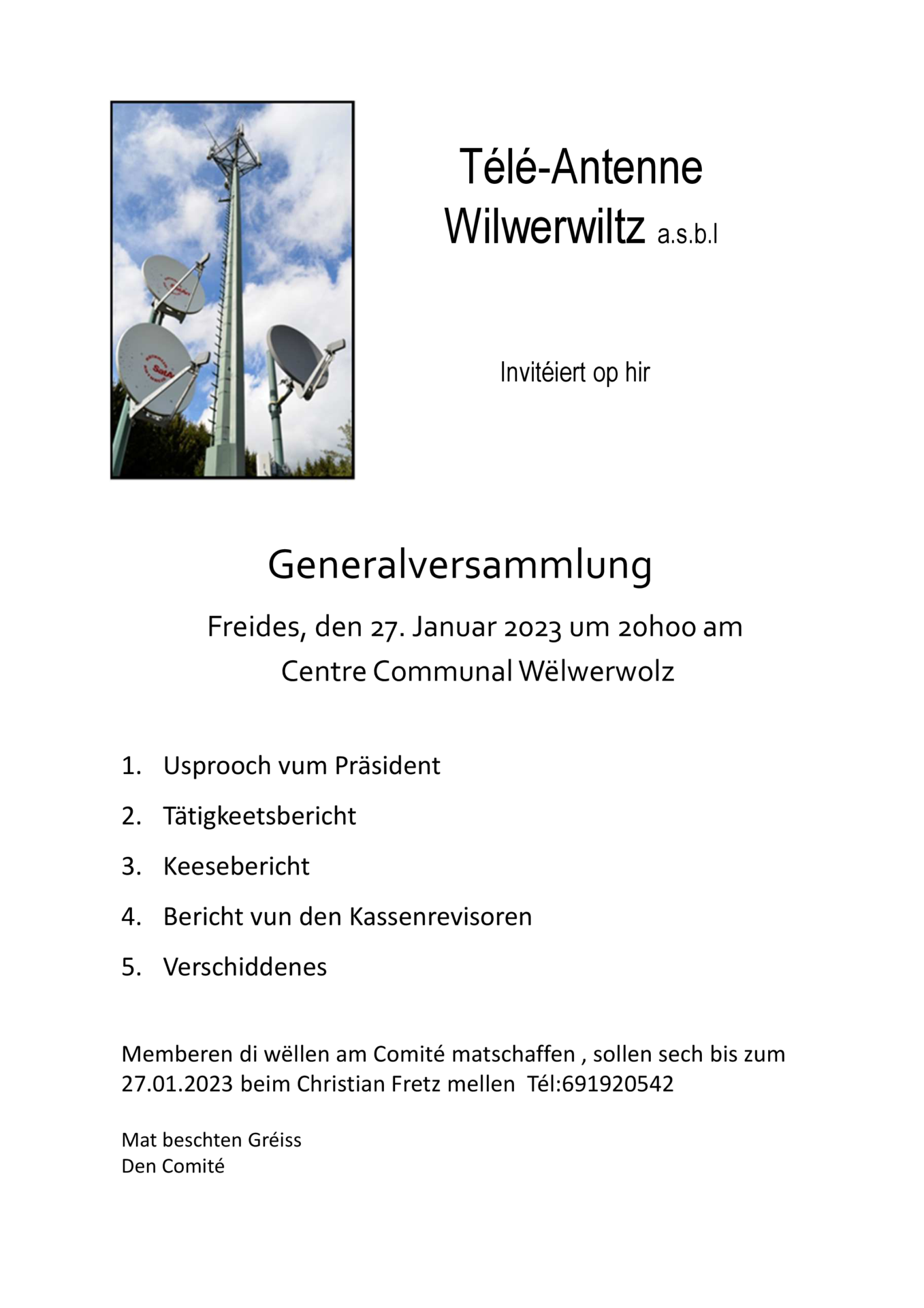 Télé-Antenne Wilwerwiltz - Generalversammlung 27. Januar 2023