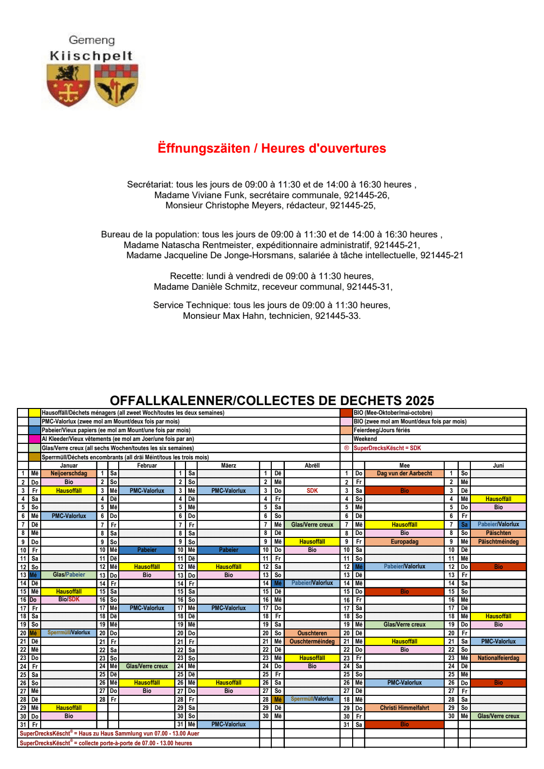 Sélectionnez le lien pour ouvrir le PDF du calendrier des déchets
