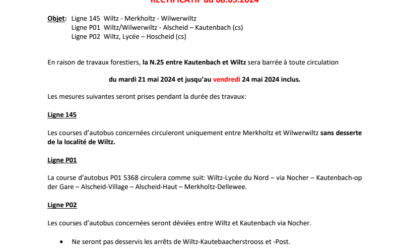 RGTR – Avis perturbation – 21.05 au 24.05 entre Kautenbach et Wiltz