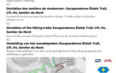 Umleitung der Wanderwege: Escapardenne Éislek Trail, CFL 04, Sentier du Nord