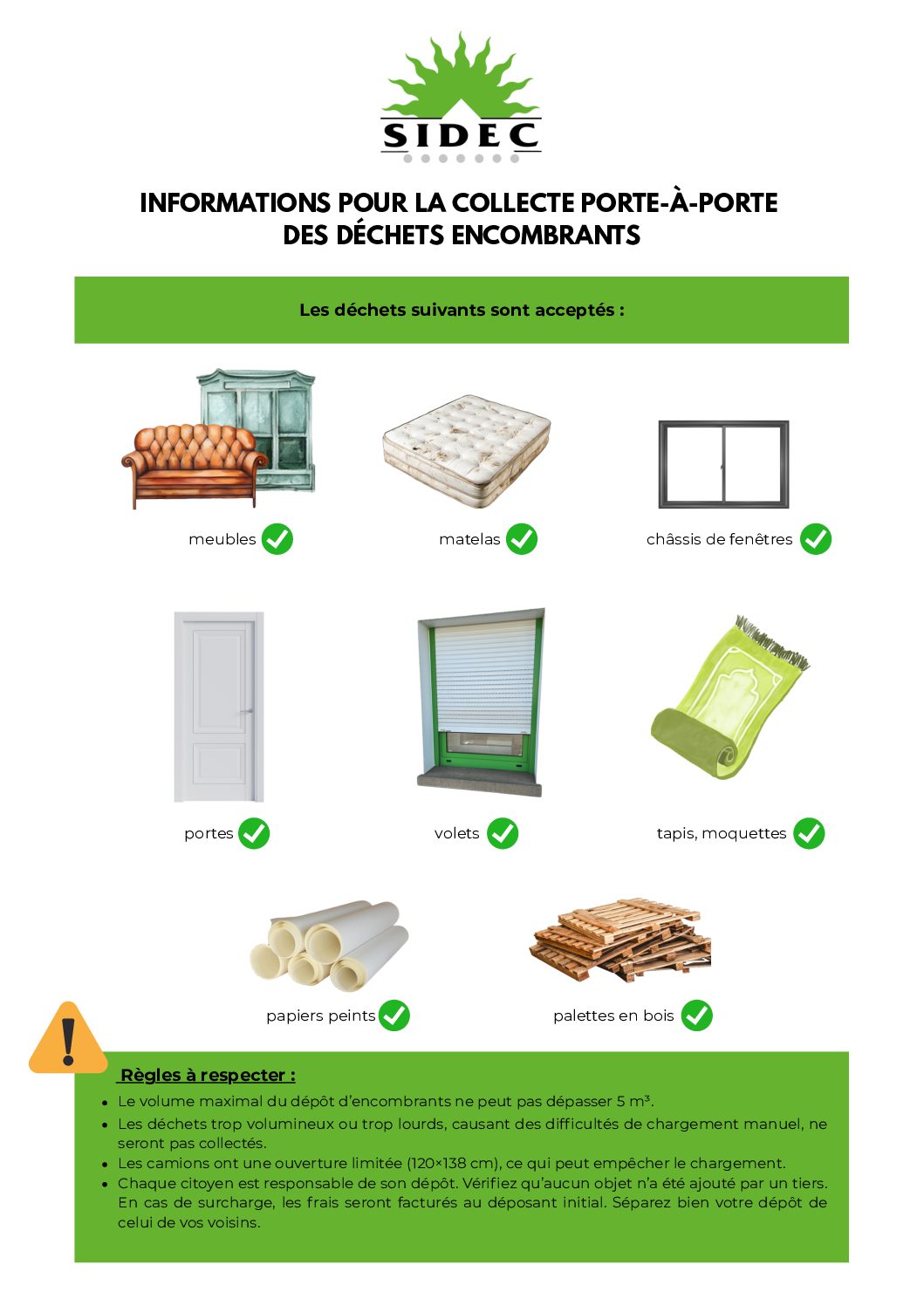 INFORMATIONS POUR LA COLLECTE PORTE-À-PORTE DES DÉCHETS ENCOMBRANTS