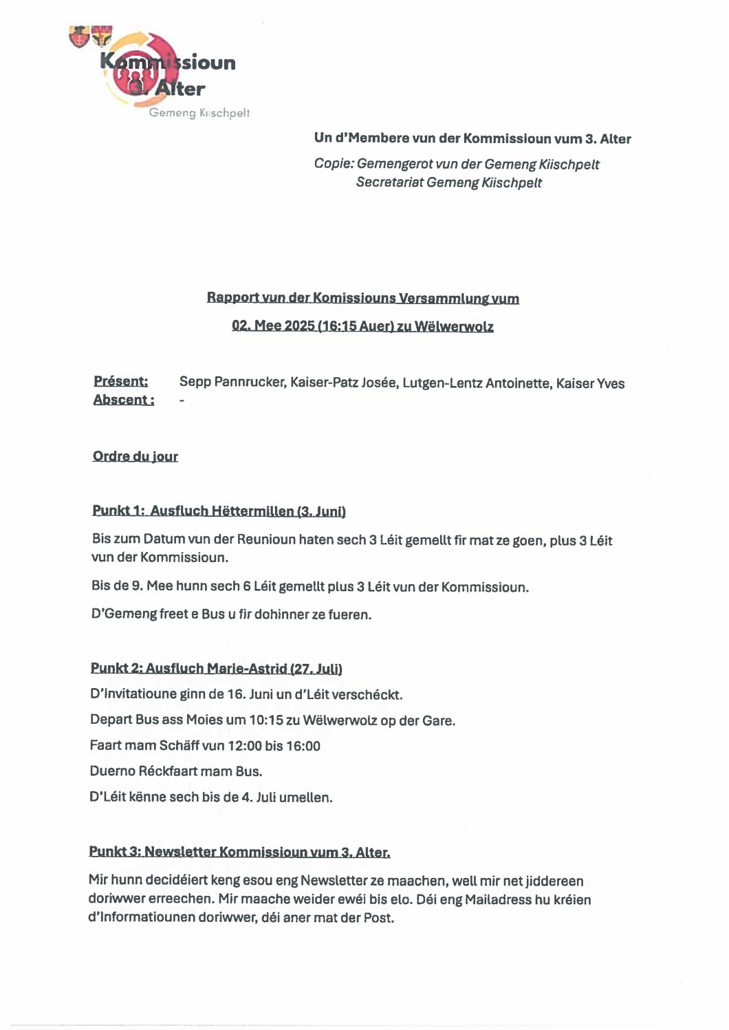 Kommissioun 3. Alter - Rapport 02.05.2025