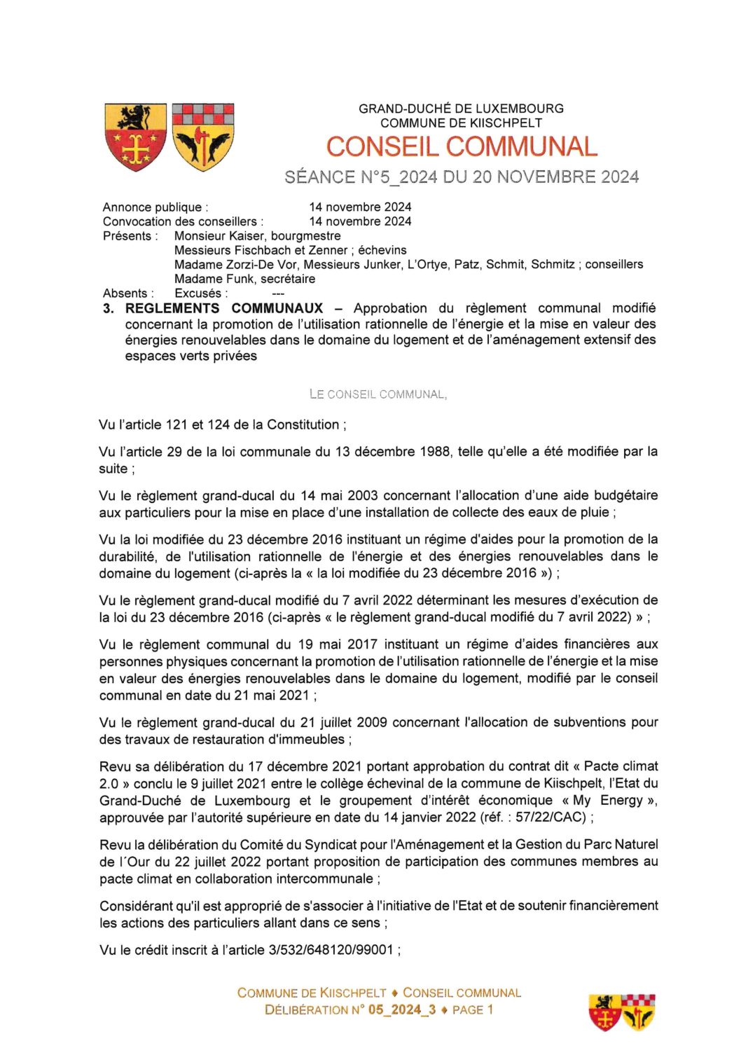 Règlement - Promotion de l'utilisation raitonelle de l'énergie et la mise en valeur des énergies renouvelables