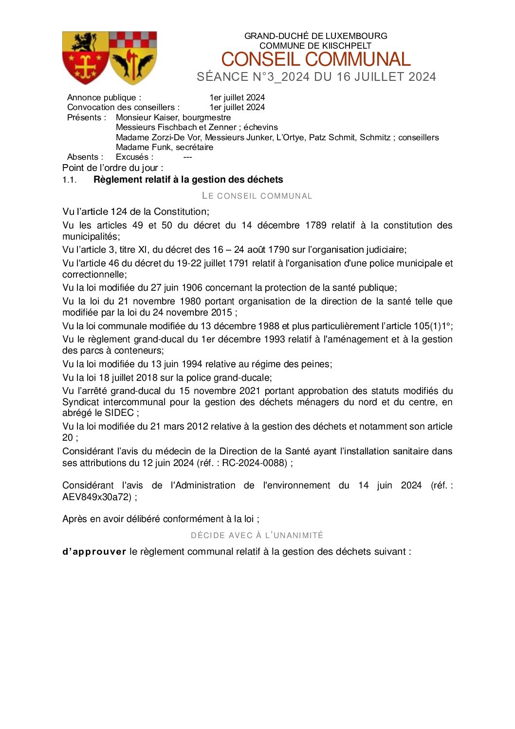 Règlement relatif à la gestion des déchets