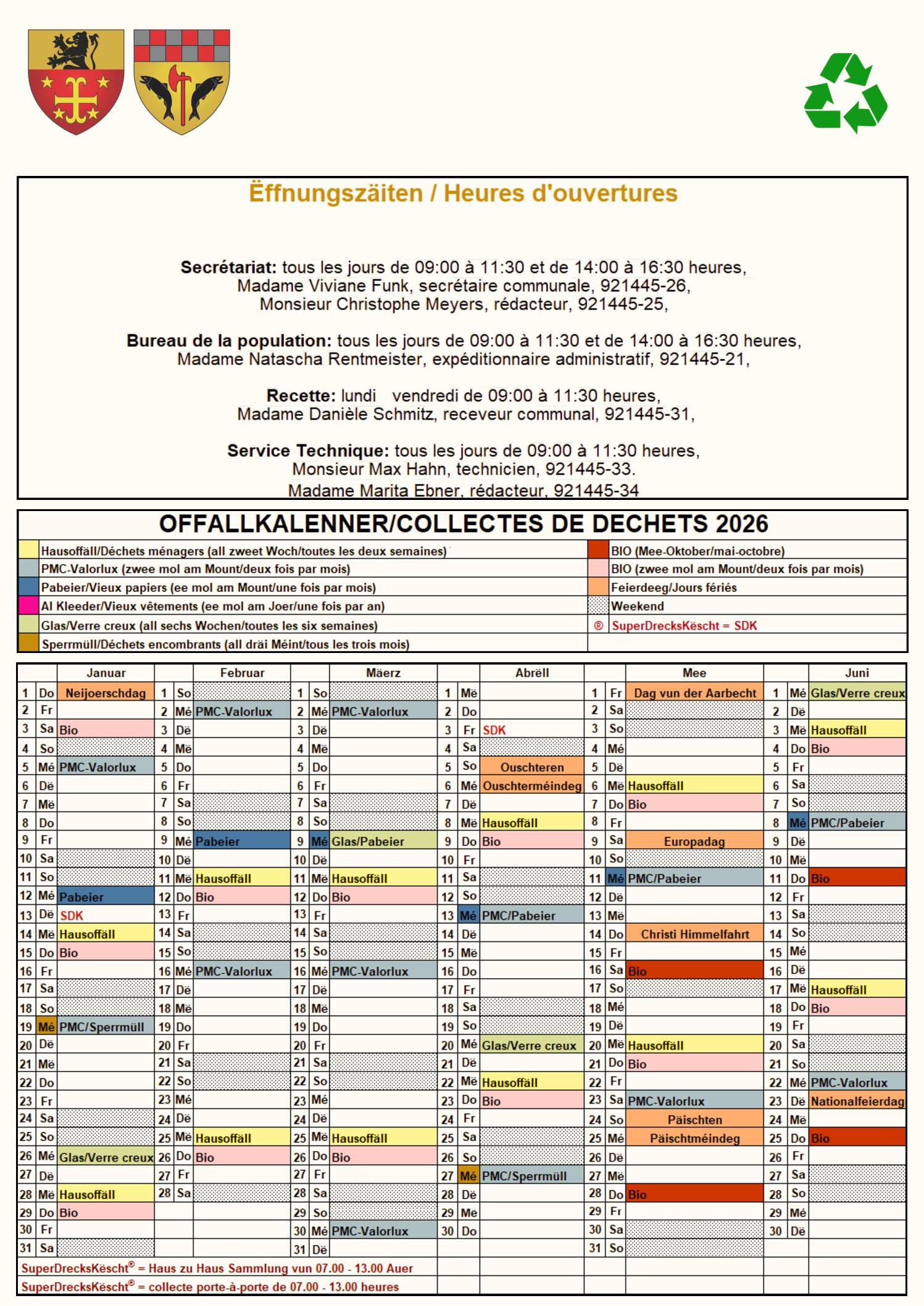 Calendrier des déchets - Abfallkalender 2026