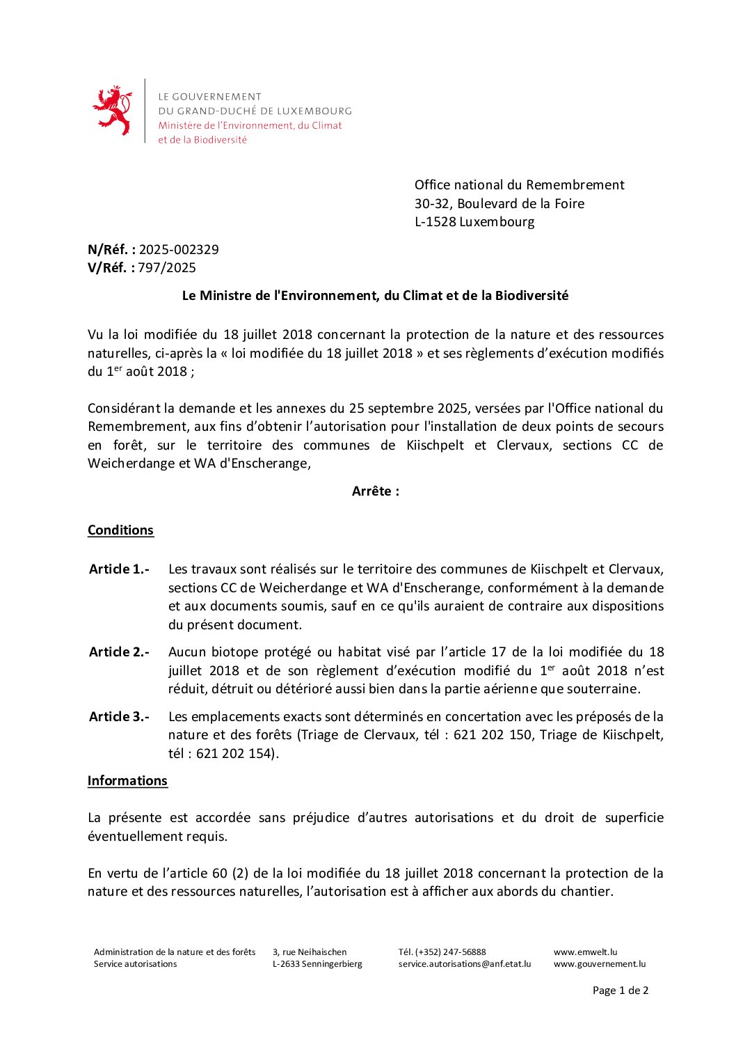 2025-002329 - Office national du Remembrement - Installation points de secours