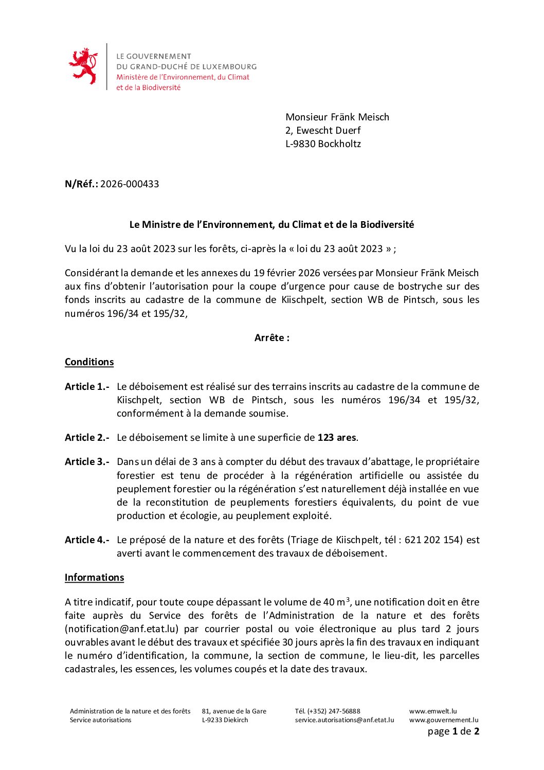 2026-000433 - Fränk Meisch - Coupe d'urgence