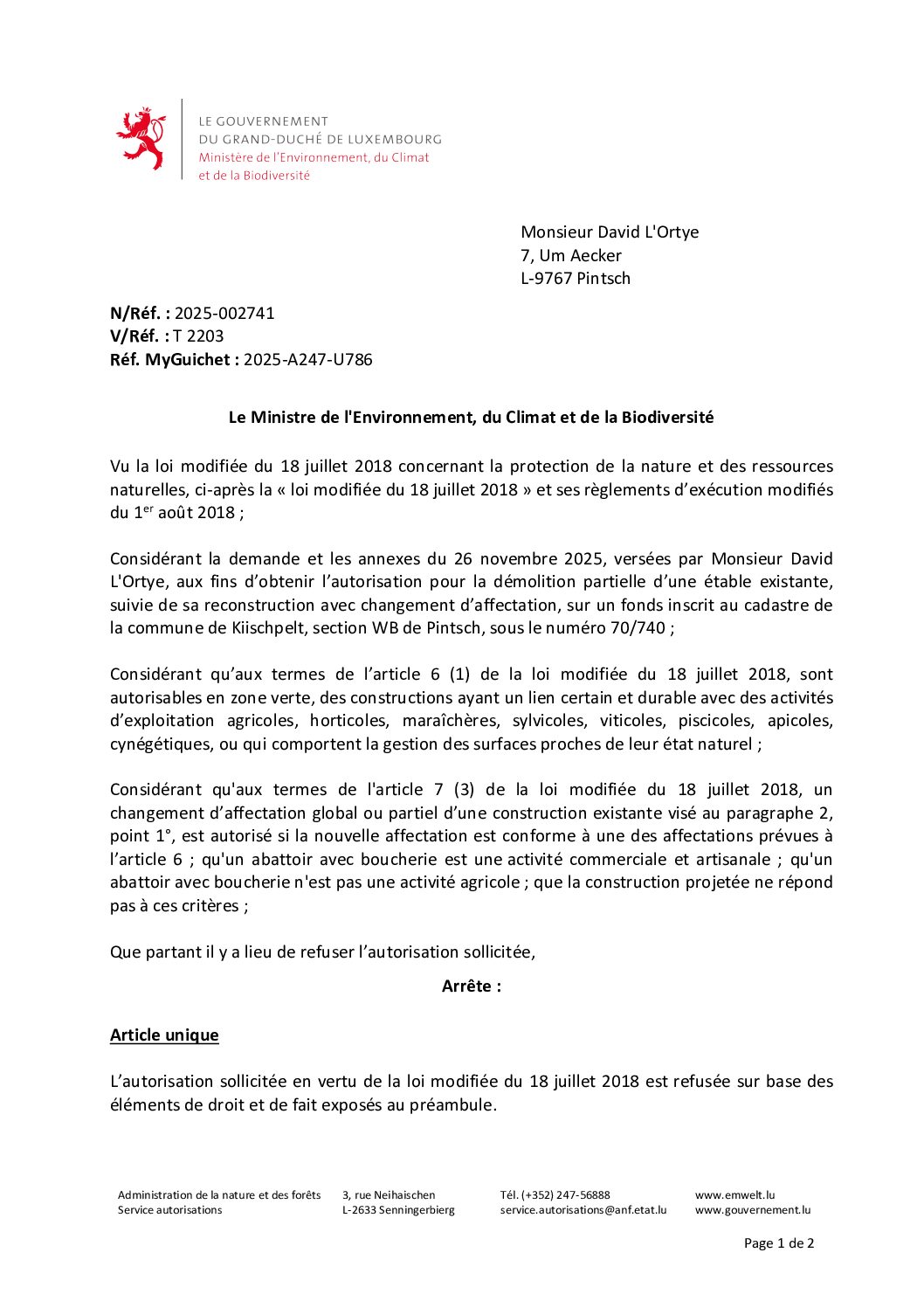 Decision ministérielle 2025-002741 démolition partielle