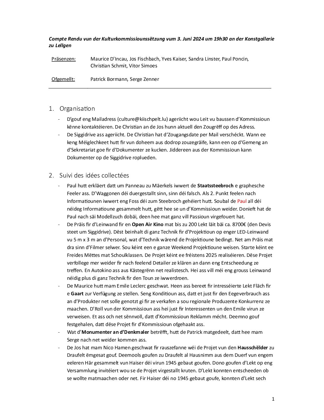 Kulturkommissioun - CR vum 03.06.2024