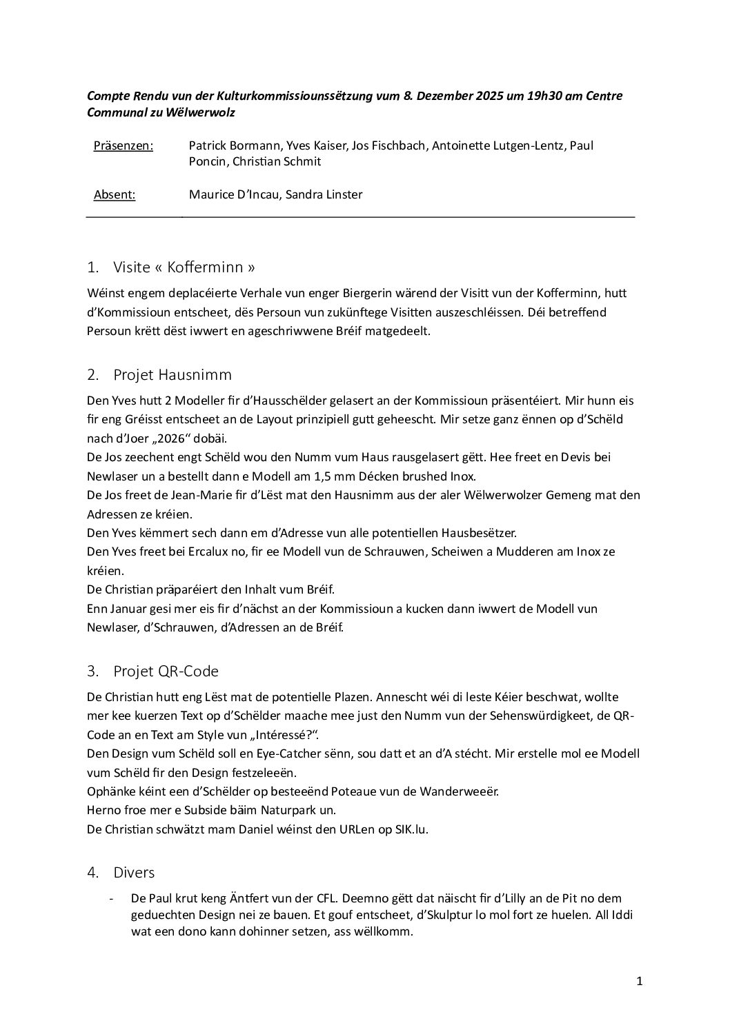 Kulturkommissioun - CR vum 08.12.2025