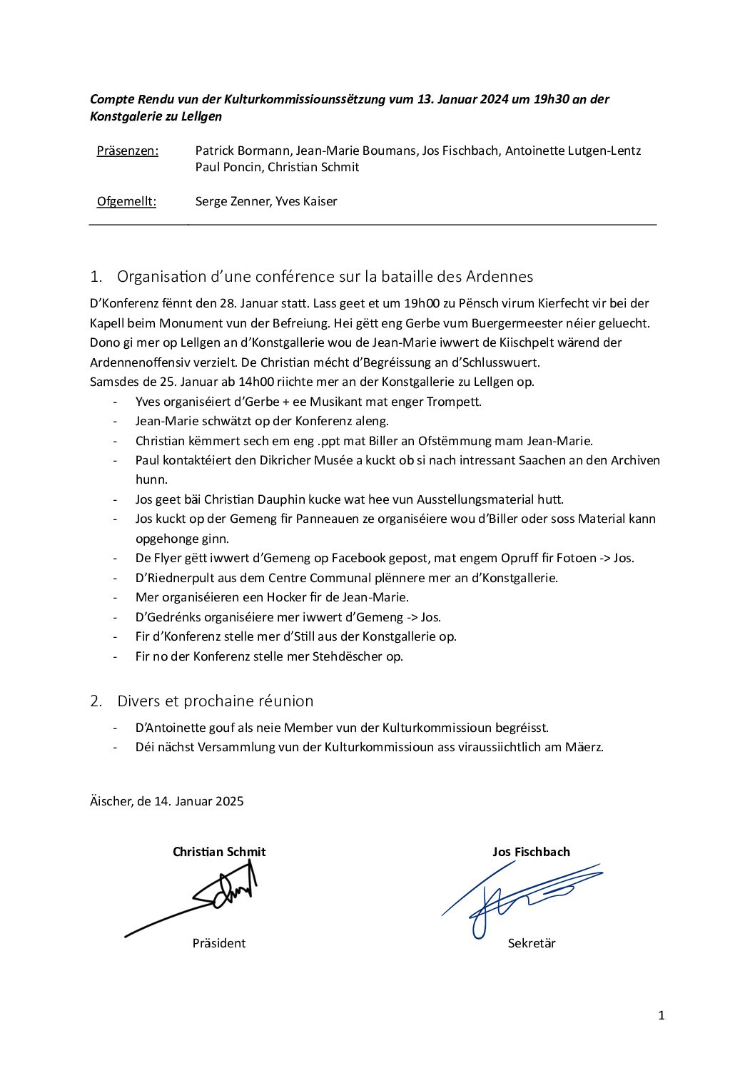 Kulturkommissioun - CR vum 13.01.2024