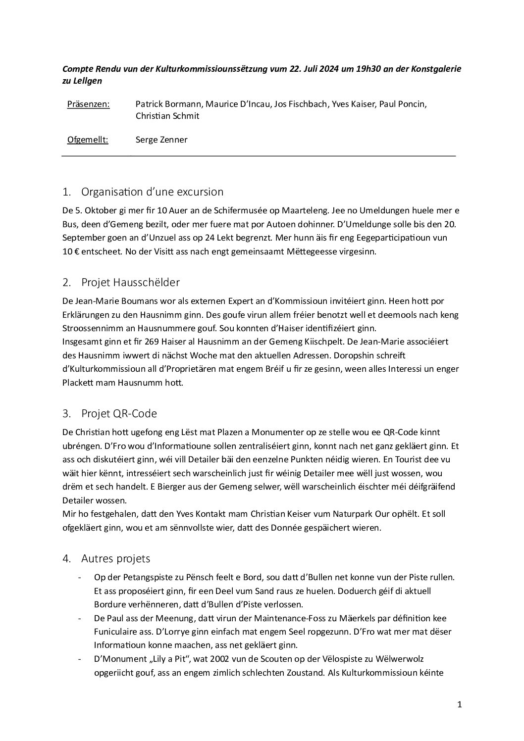 Kulturkommissioun - CR vum 22.07.2024