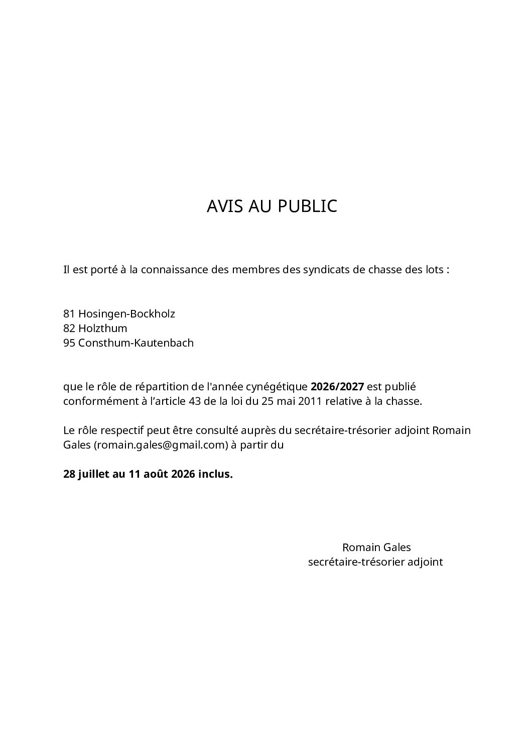Avis au public_chasse des lots_81_82_95