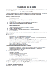 Vacance de poste - Employé communal