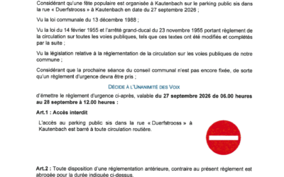 Règlement de circulation – Parking Duerfstrooss Kautenbach