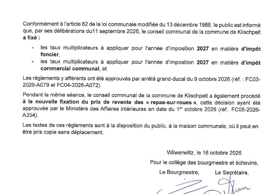 Avis au public – Règlements communaux