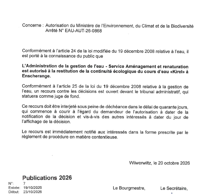 Avis au public – Autorisation AGE
