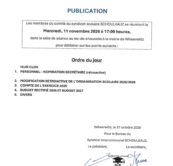 Séance n°2026_4 du comité du SI Schoulkauz